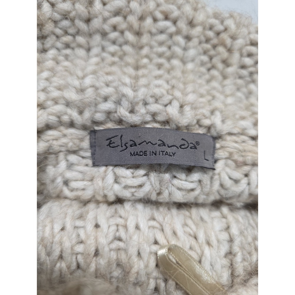Elsamanda Women Large Cardigan Wool Alpaca Zip Cable Knit Sweater Beige Cozy - Picture 3 of 11